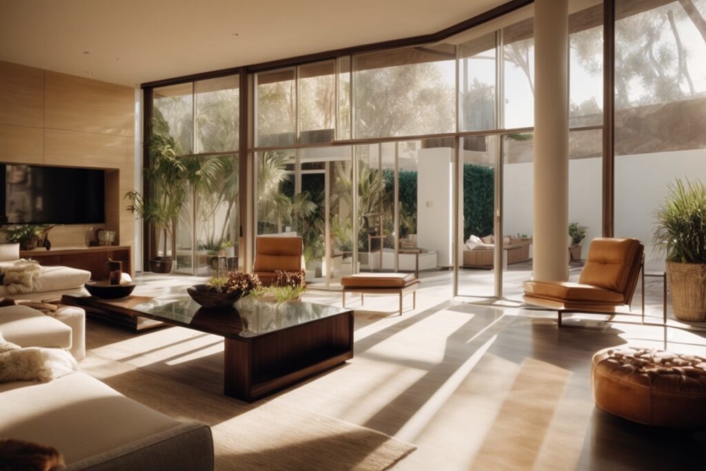 Beverly Hills home interior with sunlight filtering through heat control window film