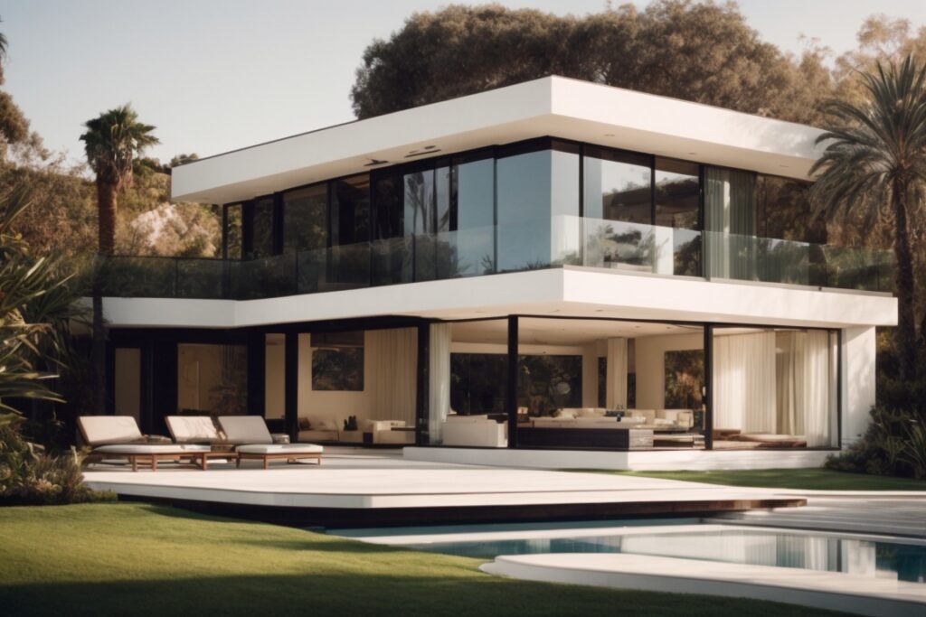 Beverly Hills home exterior with sleek modern window tints