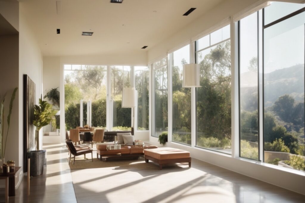 Beverly Hills home interior with energy saving window film reflecting sunlight