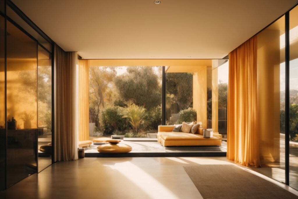 Beverly Hills home with golden-hued window tints protecting interiors