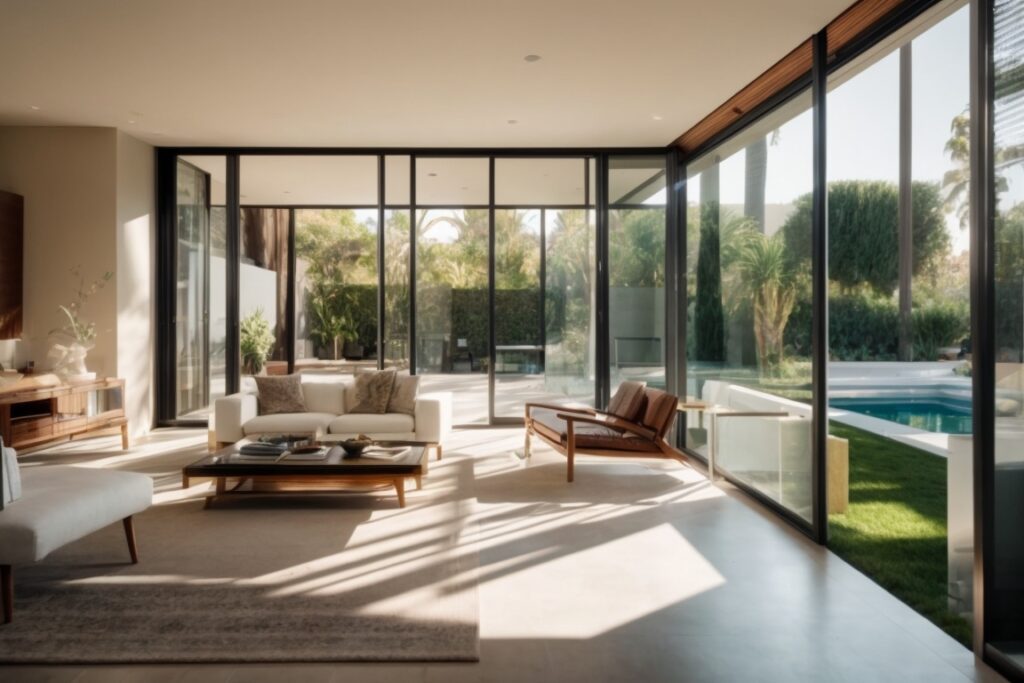 Beverly Hills home interior with sunlight filtering through energy saving window film