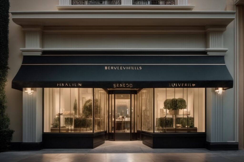 Beverly Hills boutique storefront with elegant window film, UV protection, and preserved stylish interior.