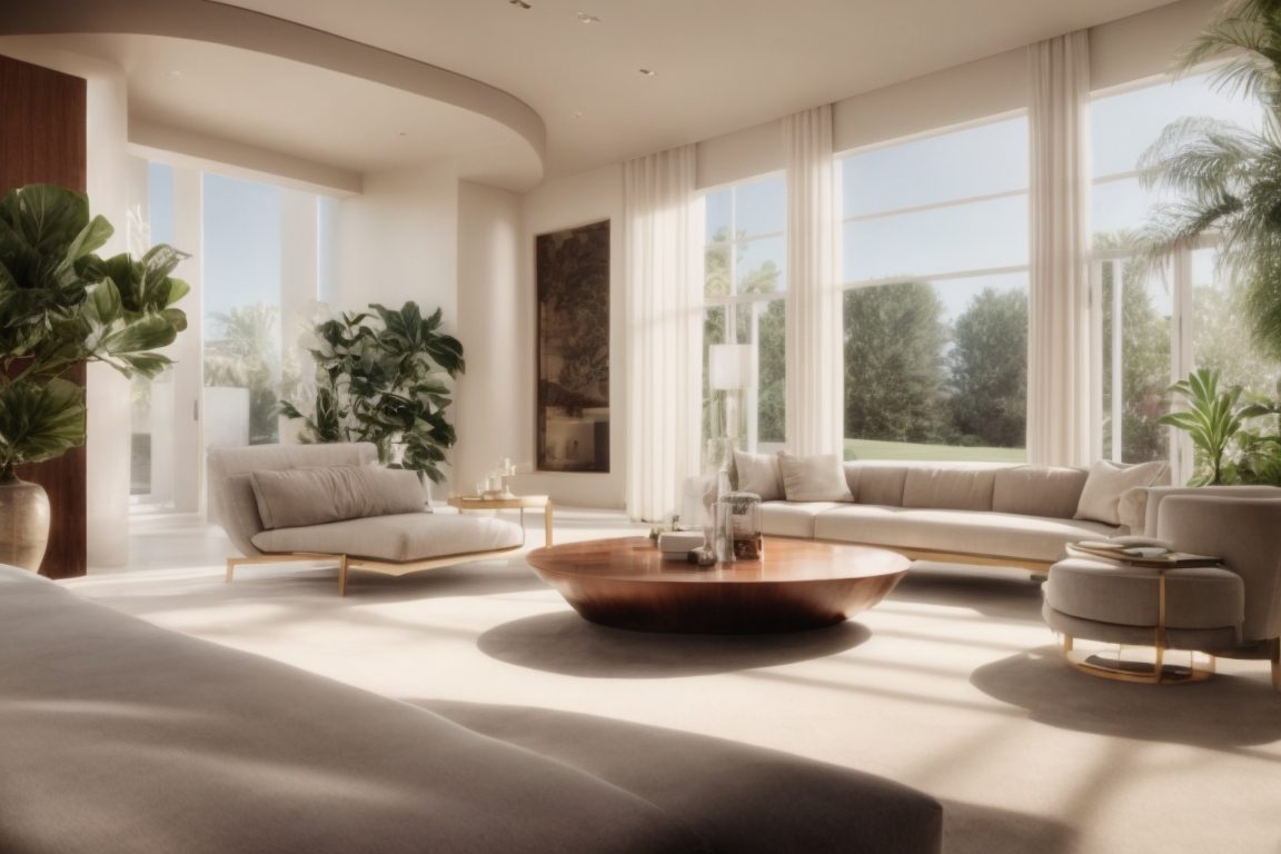 Luxurious Beverly Hills mansion interior, frosted window films for privacy