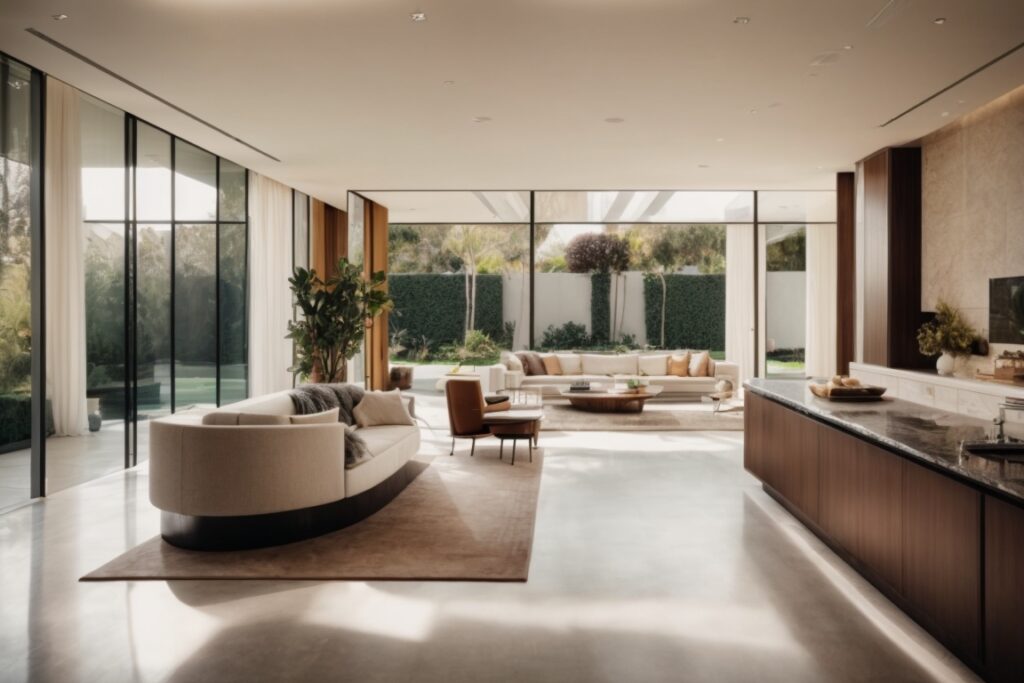 Luxurious Beverly Hills home with opaque windows and modern interior